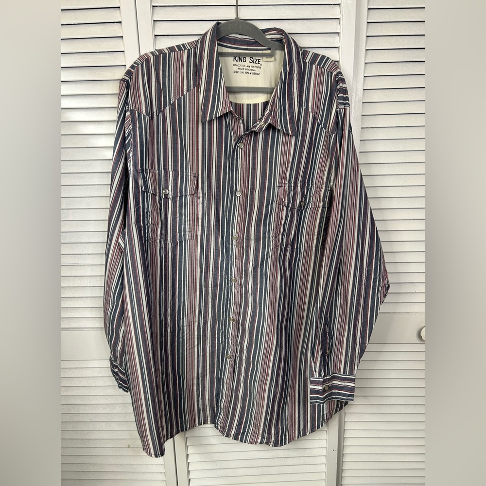 King Size Western Striped‎ Button-Up Shirt Size 3XL